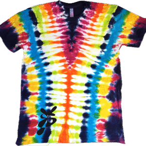 Super Flow Dyes Yo! All of my tie dye t-shirts combine kind design with vibrant and saturated colors. Mansa is down to clown with orange, yellow, greenblue, yellow, fuchsia, purple, rainbow y-shaped horizontal stripes pattern.