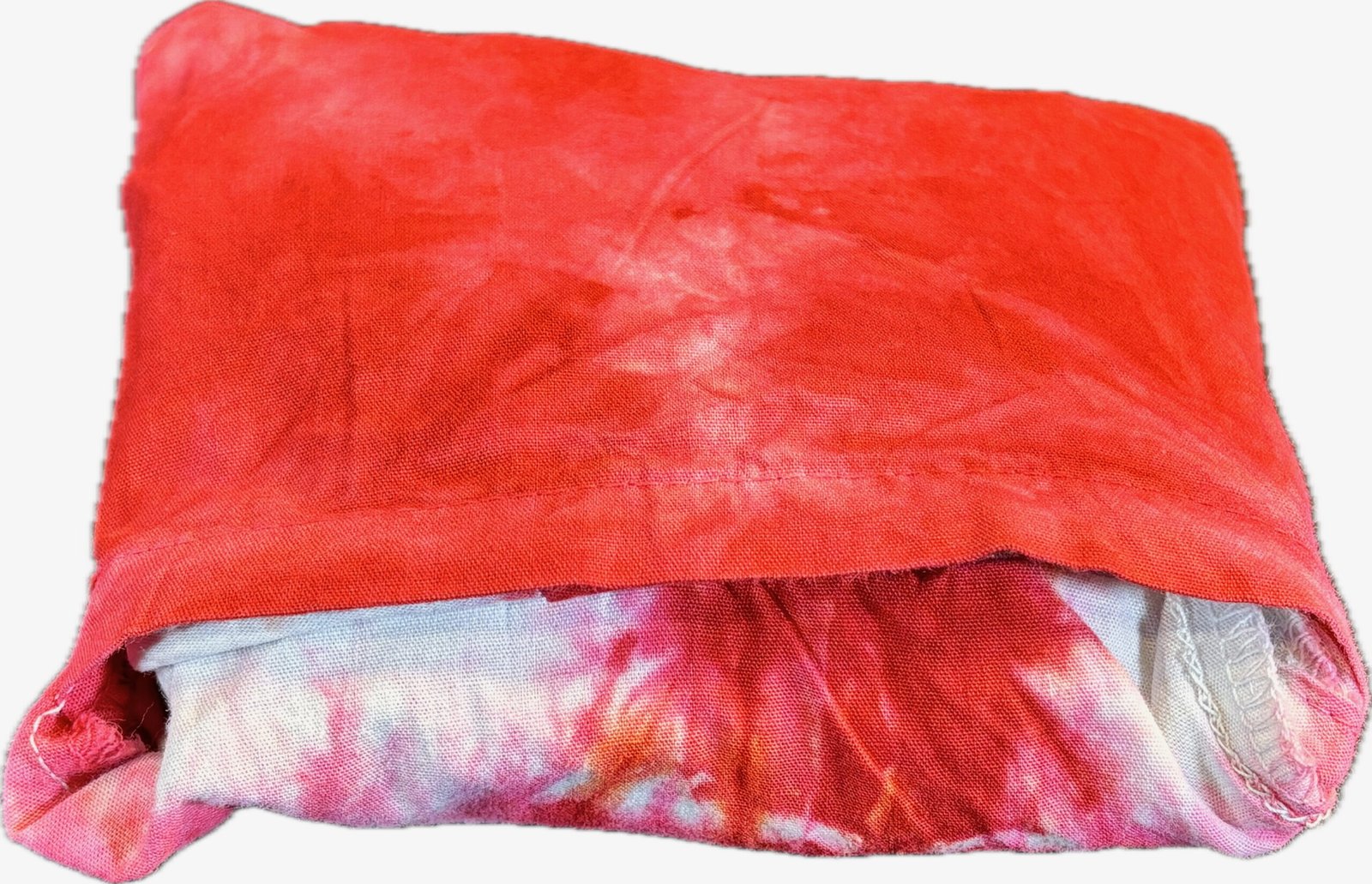 Super Flow Dyes Yo! Pocket Pouch Detail, All of my tie dye tote bags combine kind designs with vibrant saturated colors. Embo is humble with orange, red, green, purple spiral pattern.