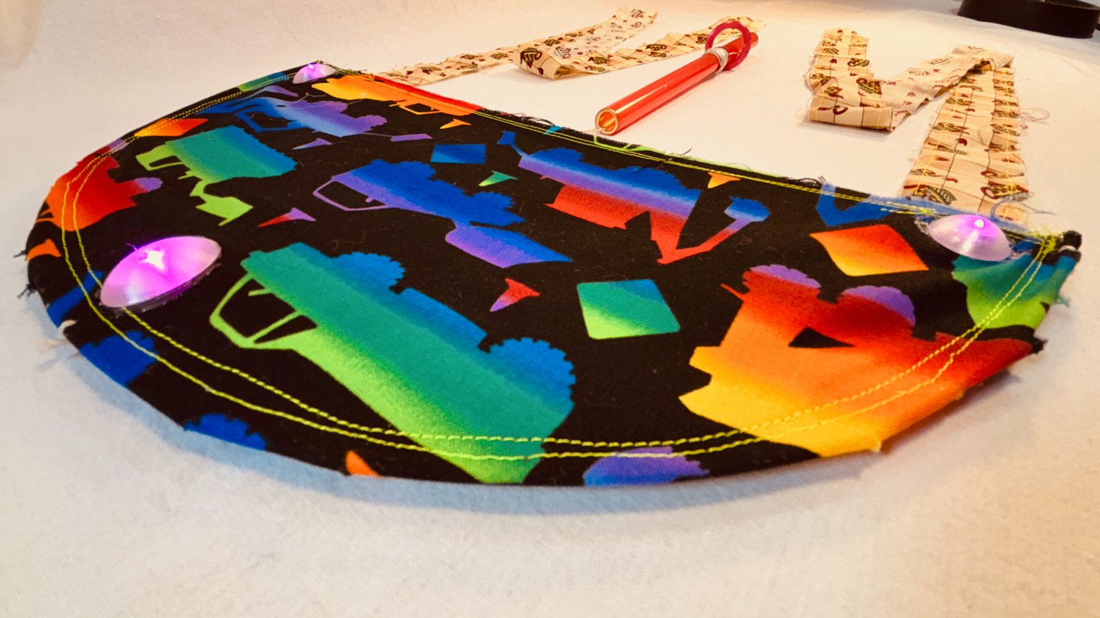 Super Flow Flyer is a performance kite you can fly anywhere, without any wind, with LED lights for a groovy light show at night!