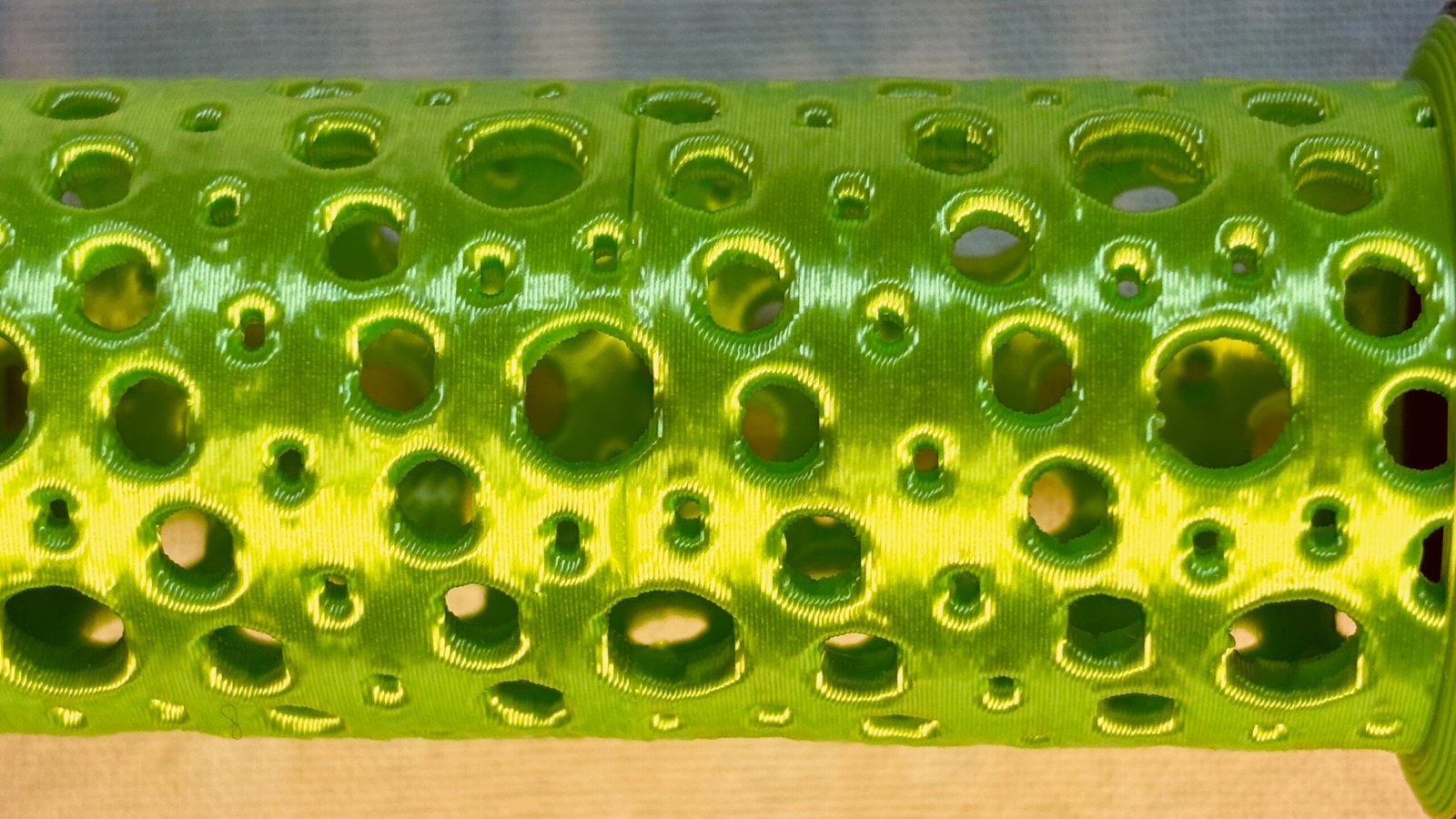 Super Flow Tubes! Straight green Tube detail, a groovy marble run sculpture you can display, play and dance with! Patent Pending # 19/203,500.