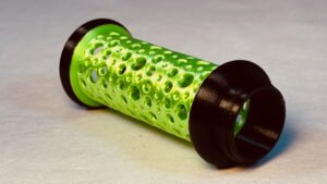 Build Super Flow Tubes into a groovy LED marble run sculpture you can display, play and dance with! Green Tube detail. Patent Pending # 19/203,500.