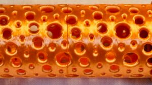 Super Flow Tubes! Straight orange Tube detail, a groovy marble run sculpture you can display, play and dance with! Patent Pending # 19/203,500.