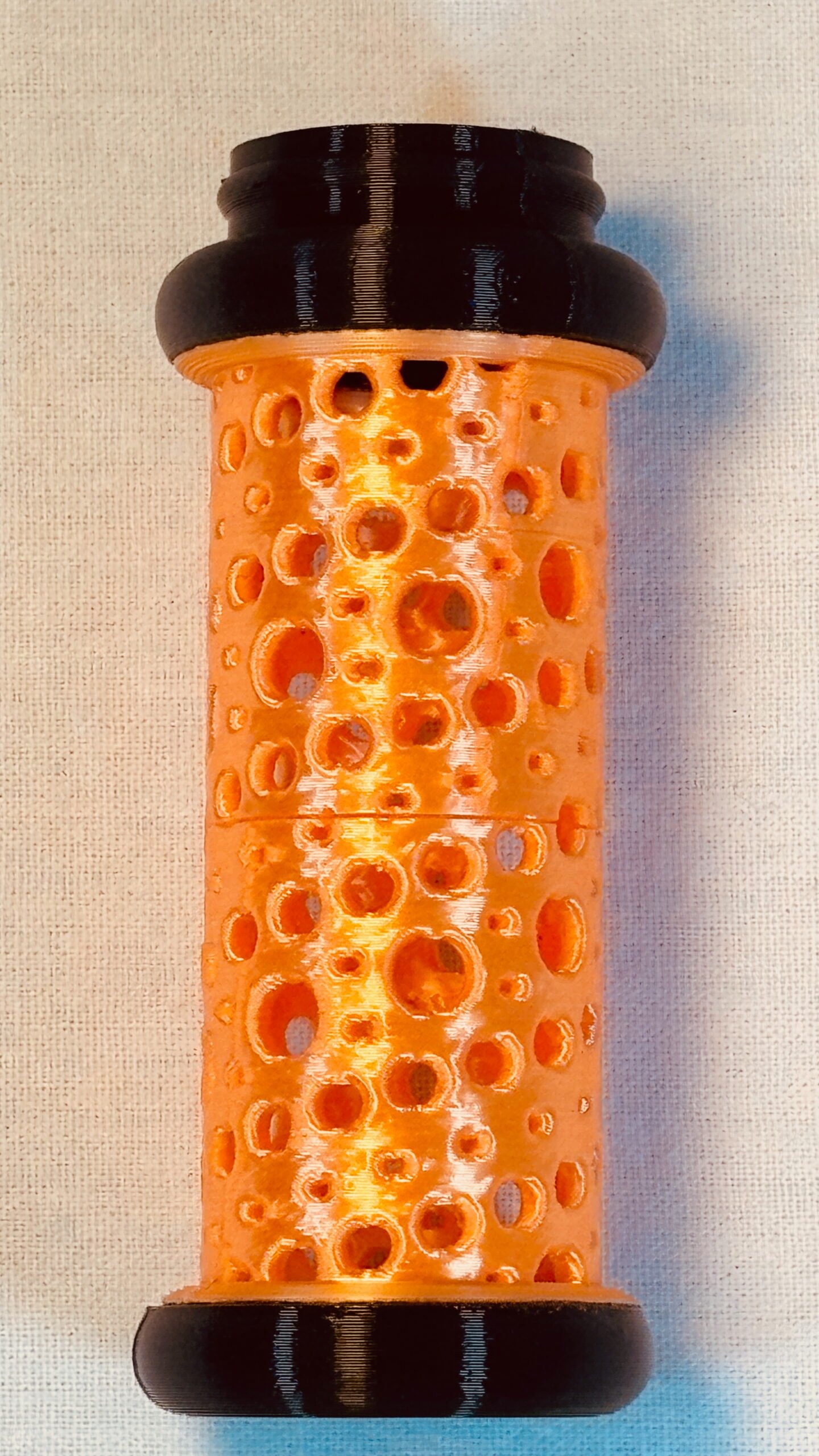 Build Super Flow Tubes into a groovy LED marble run sculpture you can display, play and dance with! Orange straight Tube detail. Patent Pending # 19/203,500.