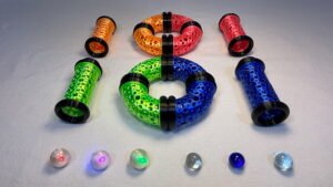 Build Super Flow Tubes into a groovy LED marble run sculpture you can display, play and dance with! Patent Pending # 19/203,500.