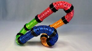 Build Super Flow Tubes into a groovy LED marble run sculpture you can display, play and dance with! Patent Pending # 19/203,500.